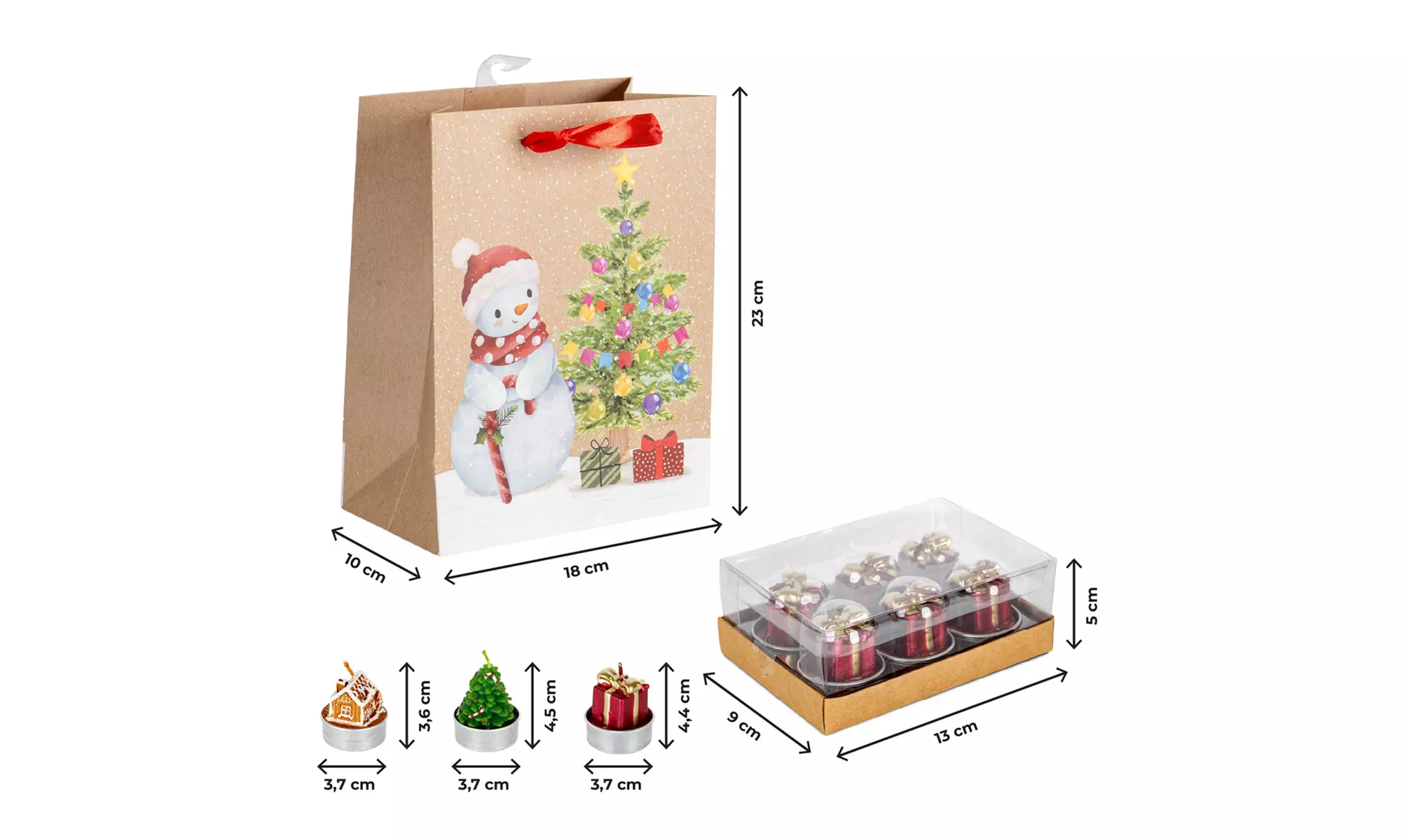 Set mit 18 3D-Weihnachts-Teelichtern – inklusive Geschenktasche
