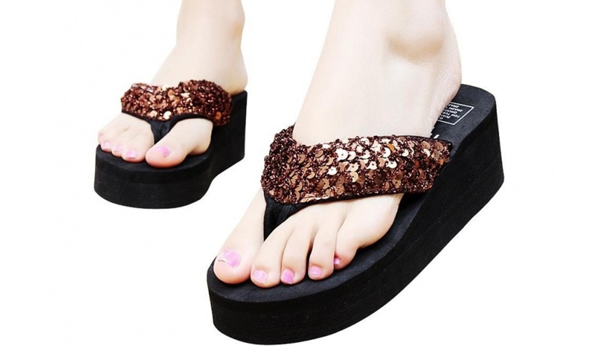 Image 6: Sequin Platform Flip Flops