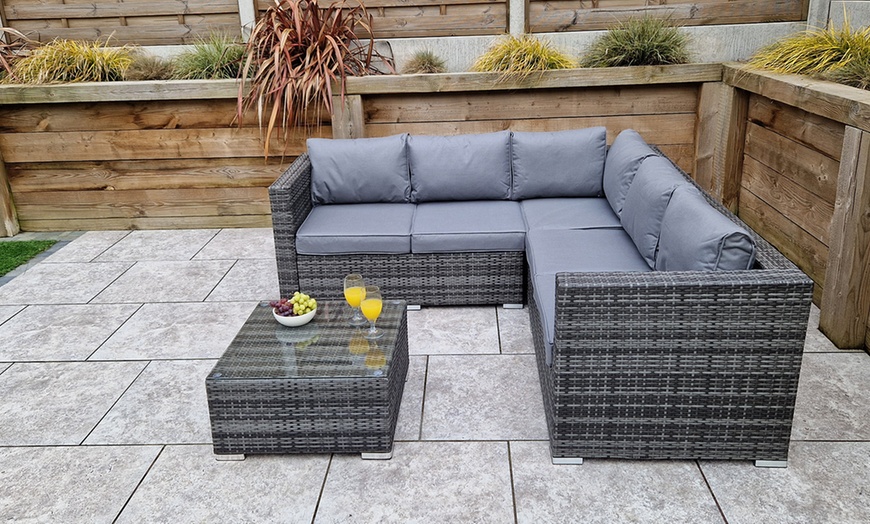 Image 2: Boston Rattan-Effect Corner Sofa Set in Grey with optional Cover 