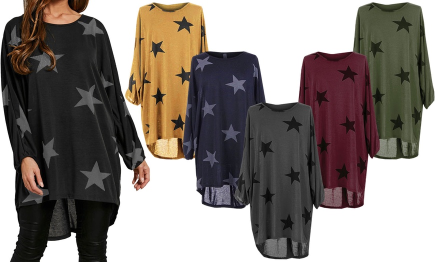 Image 1: Oversized Star Print Hi-Lo Top