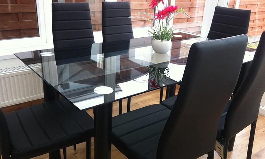 Image 28: Glass Dining Table Set with Chair Options
