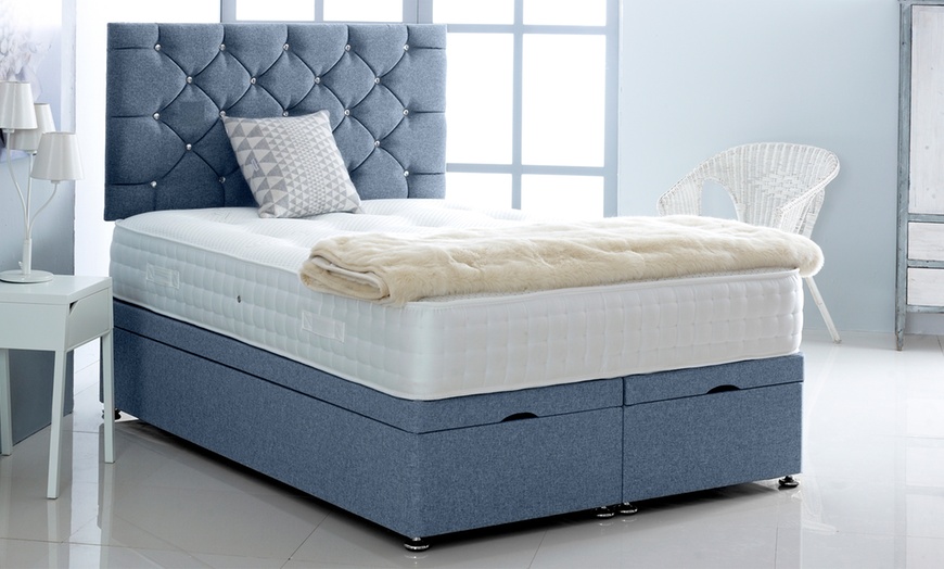 Image 5: Linen Ottoman Divan Bed with Mattress and Chesterfield Headboard
