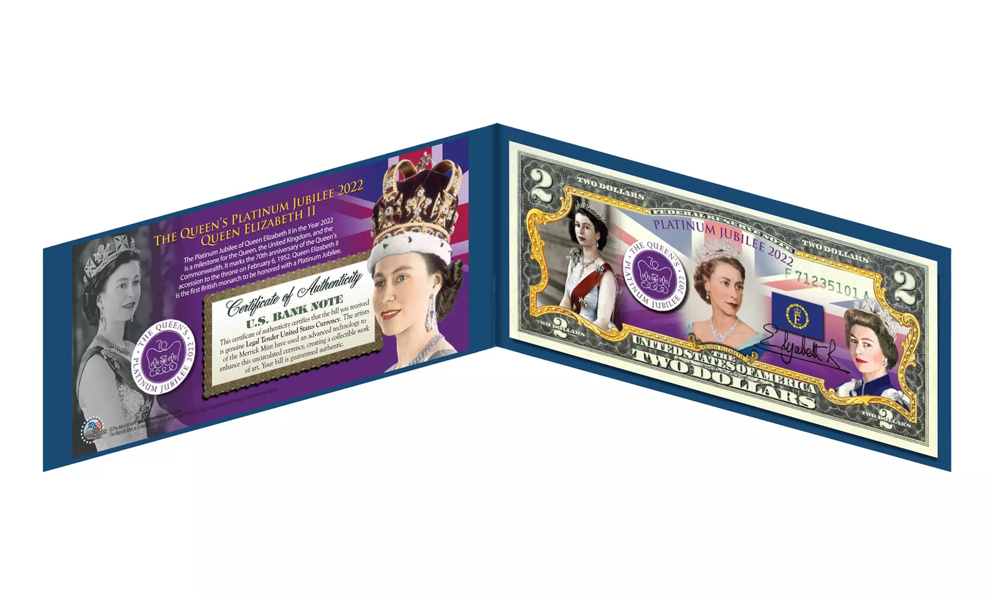 Queen Elizabeth II "Platinum Jubilee" Genuine U.S. Legal Tender 2 Dollar Bill