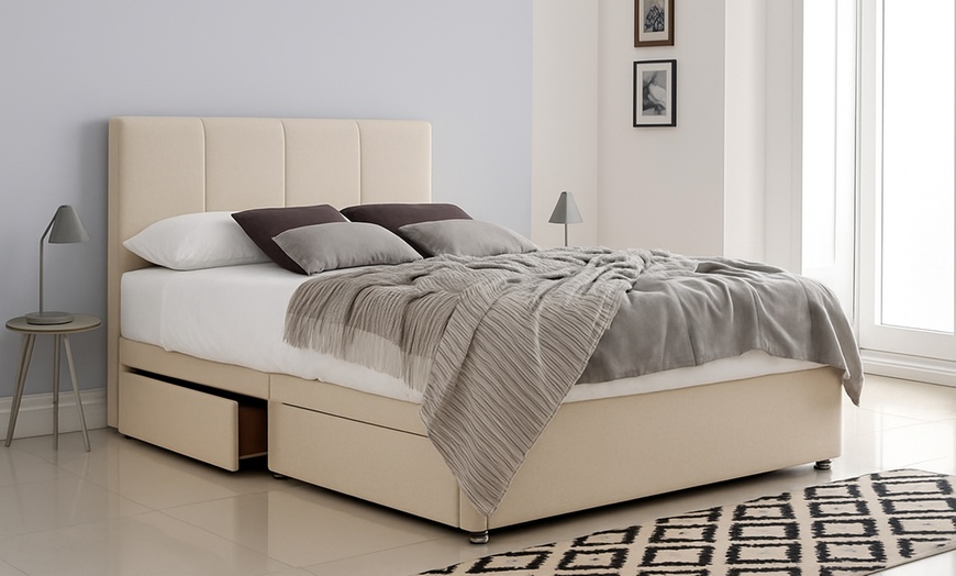 Image 3: Panelled Divan Bed with Memory Foam Sprung Mattress