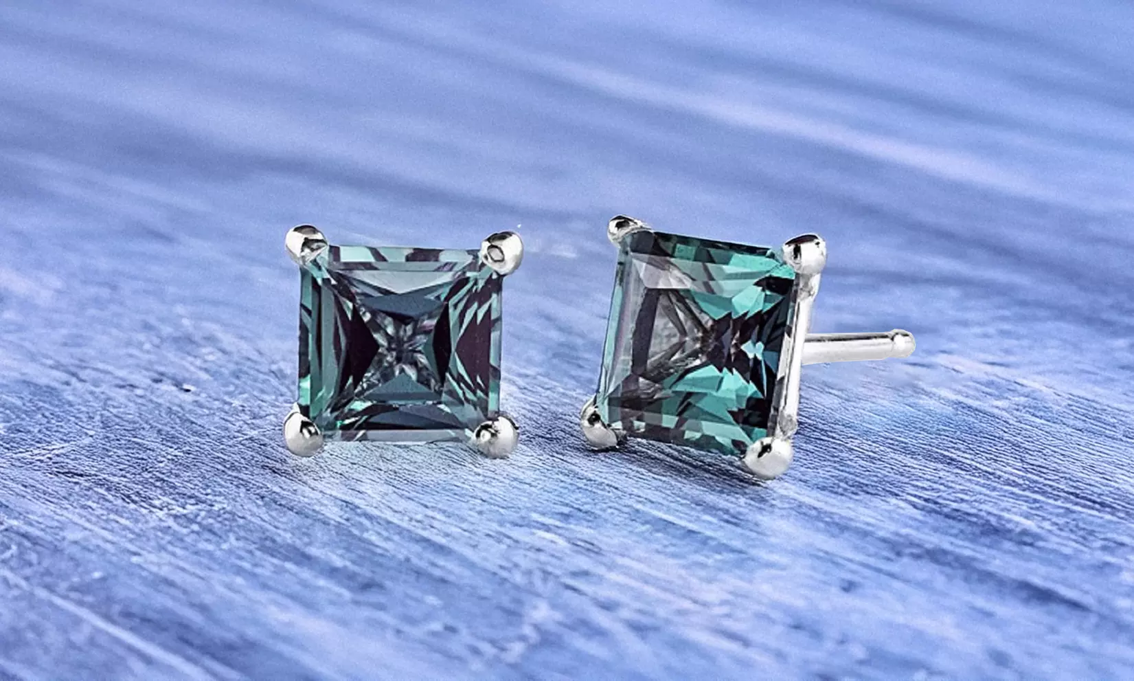 24k White Gold Plated 2 Cttw Alexandrite Square Stud Earrings - Primary Image