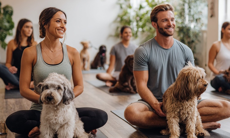 Image 1: Unwind with Couple and Puppy Yoga Sessions