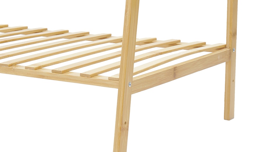 Image 8: Natural Bamboo Garment Rack with Shelves and Hanging Rod