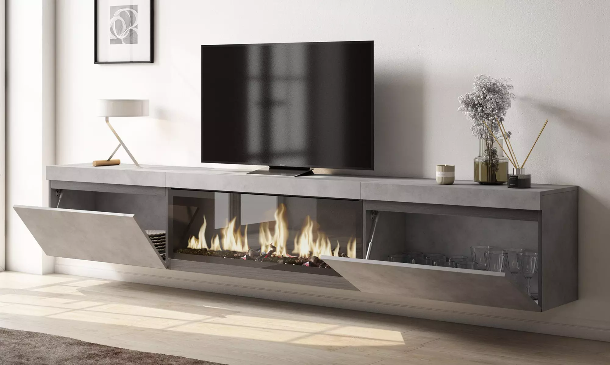 TV-Möbel opt. mit elektrischem Kamin