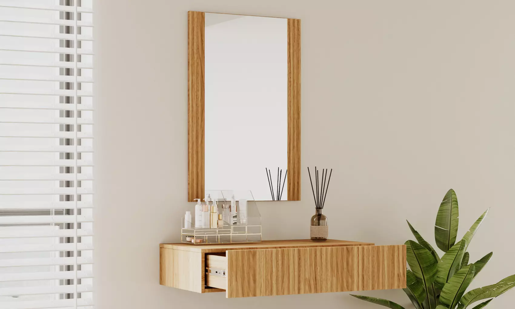 Toletta Velia scanalata con cassetto e specchio