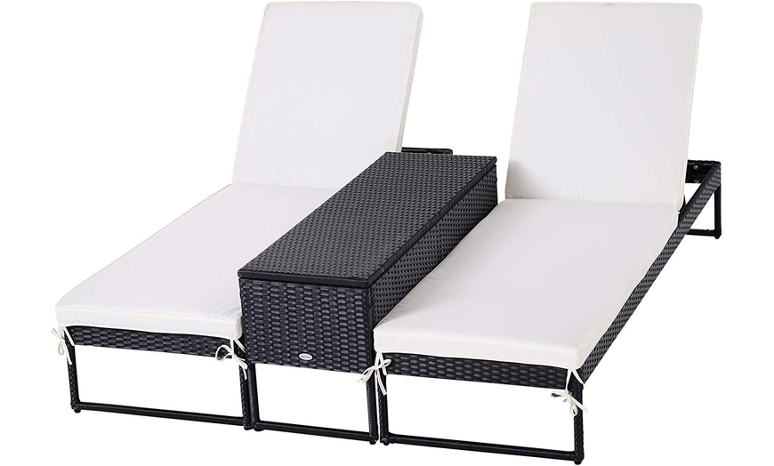 Image 7: Outsunny Rattan Sun Lounger Set