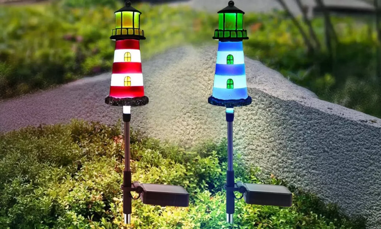 One, Two or Four Solar Powered Lighthouse Shaped Garden Lights