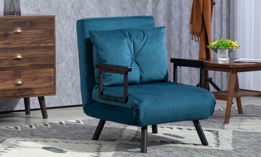 Image 1: HomCom 4-in-1 Velvet-Feel Single Chair Bed