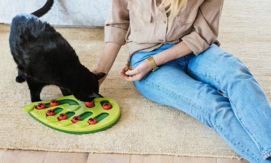 Image 3: Interactive Cat Puzzle Feeder - Treat Dispensing Slow Feeder Toy
