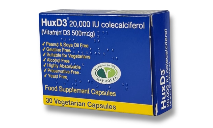 Image 2: 20- or 30-Pack HUX D3 Vitamin D3 (20,000 IU) Colecalifero Capsules