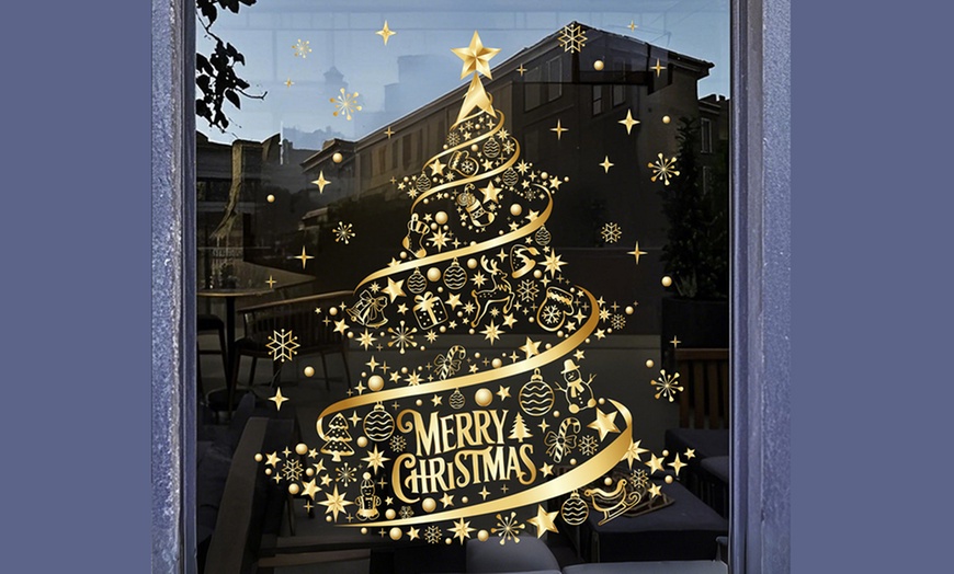 Image 5: Golden Christmas Tree Printed Stickers for Window Decoration