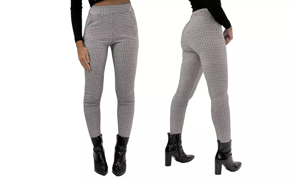 Women's Smart Check Print Stretch Trousers