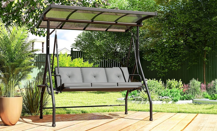 Image 8: Outsunny 3 Seater Garden Swing Seat Bed