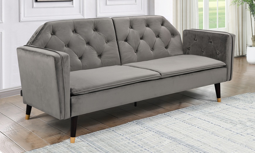 Image 1: Malmo Plush Velvet Sofa Bed