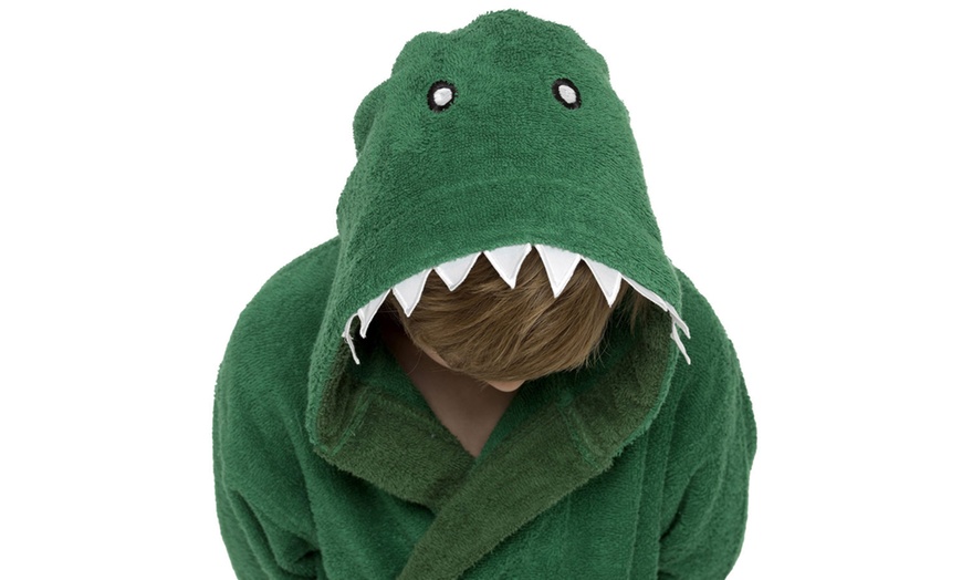 Image 2: Dinosaur Hooded Towelling Robe