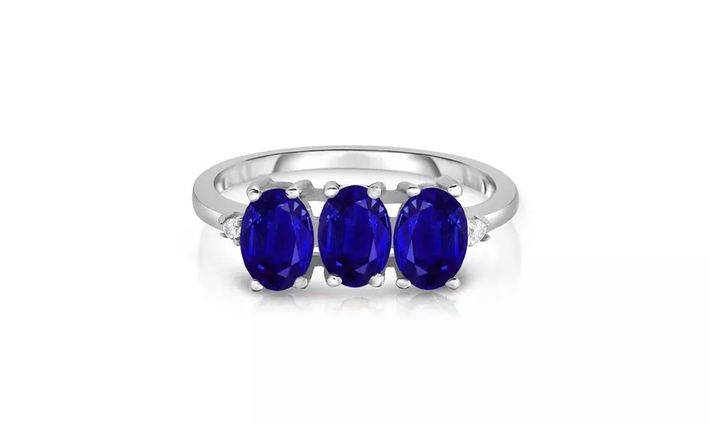 3.00 CTTW Sapphire 3 Stone Sterling Silver Ring
