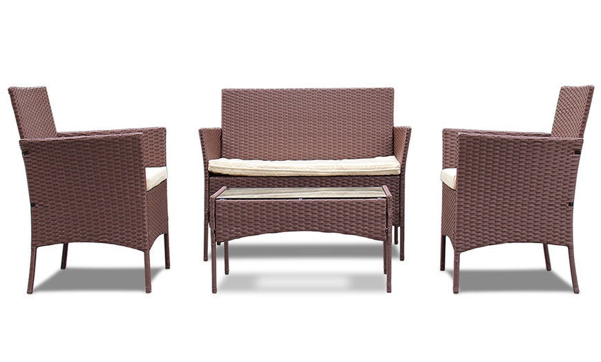 Image 4: Four-Piece Brown Rattan-Effect Garden Furniture Set