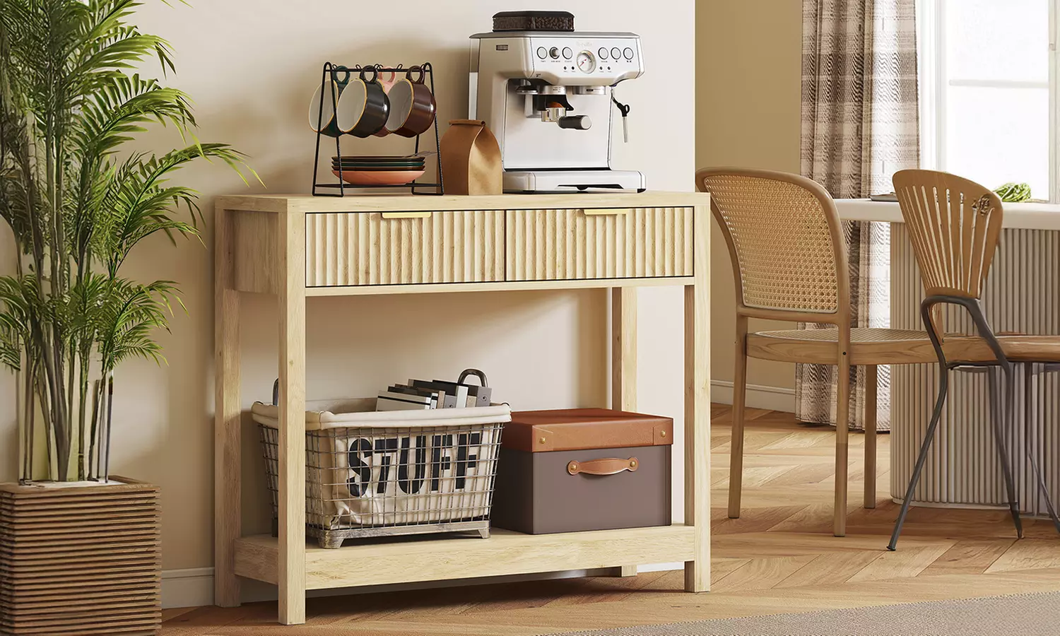 HOMCOM Console Table with Fluted Drawers