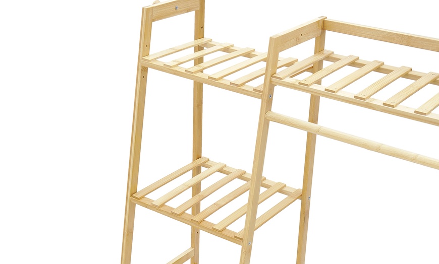 Image 6: Natural Bamboo Garment Rack with Shelves and Hanging Rod