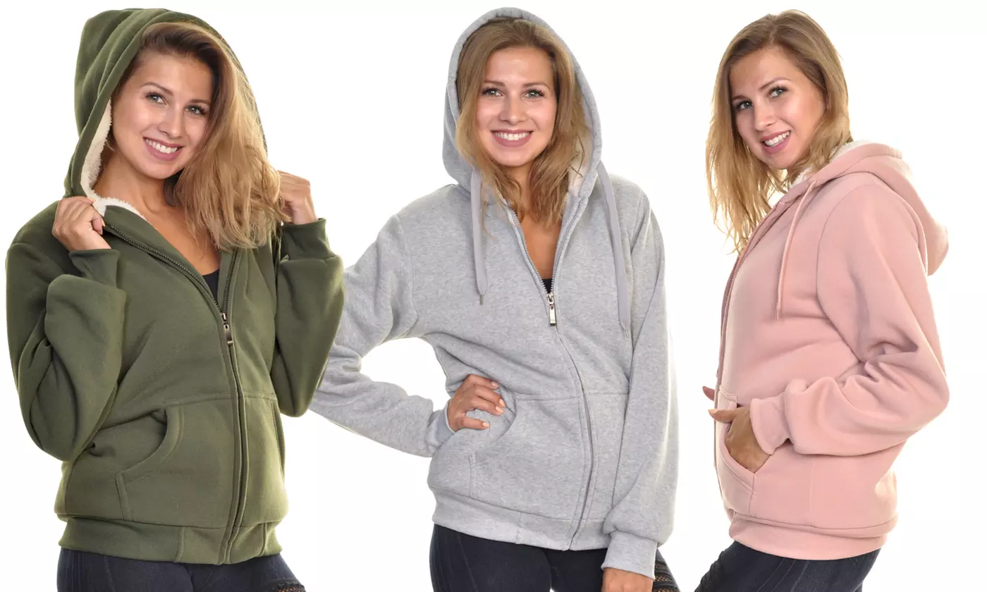 Women's Full-Zip Sherpa-Lined Hoodie Sweatshirt Sizes S-3X - Primary Image