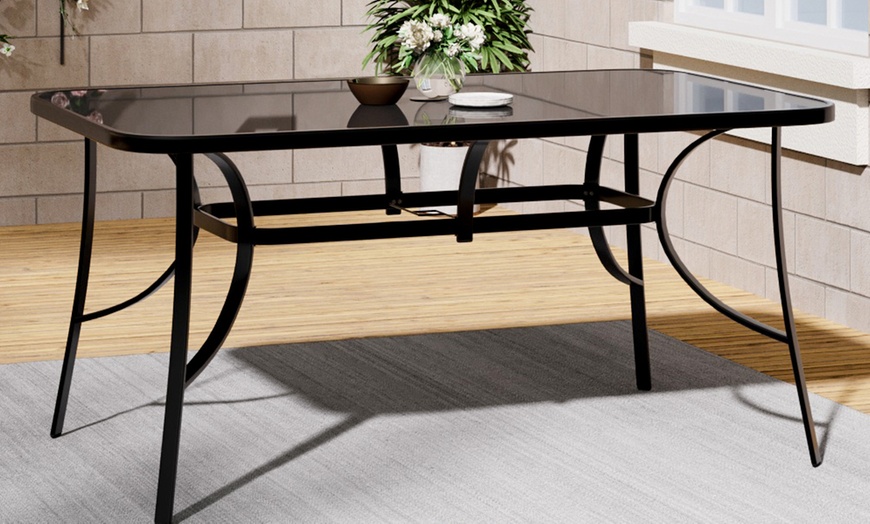 Image 26: Black Tempered Glass Coffee Table with Umbrella Hole 