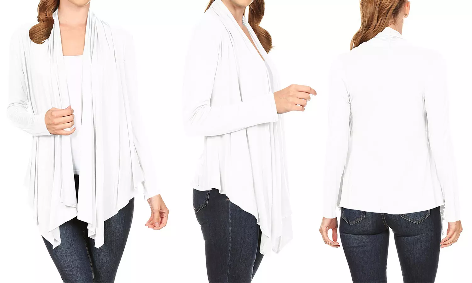 Women's Long Sleeve Draped Neck Open Front Solid Cardigan