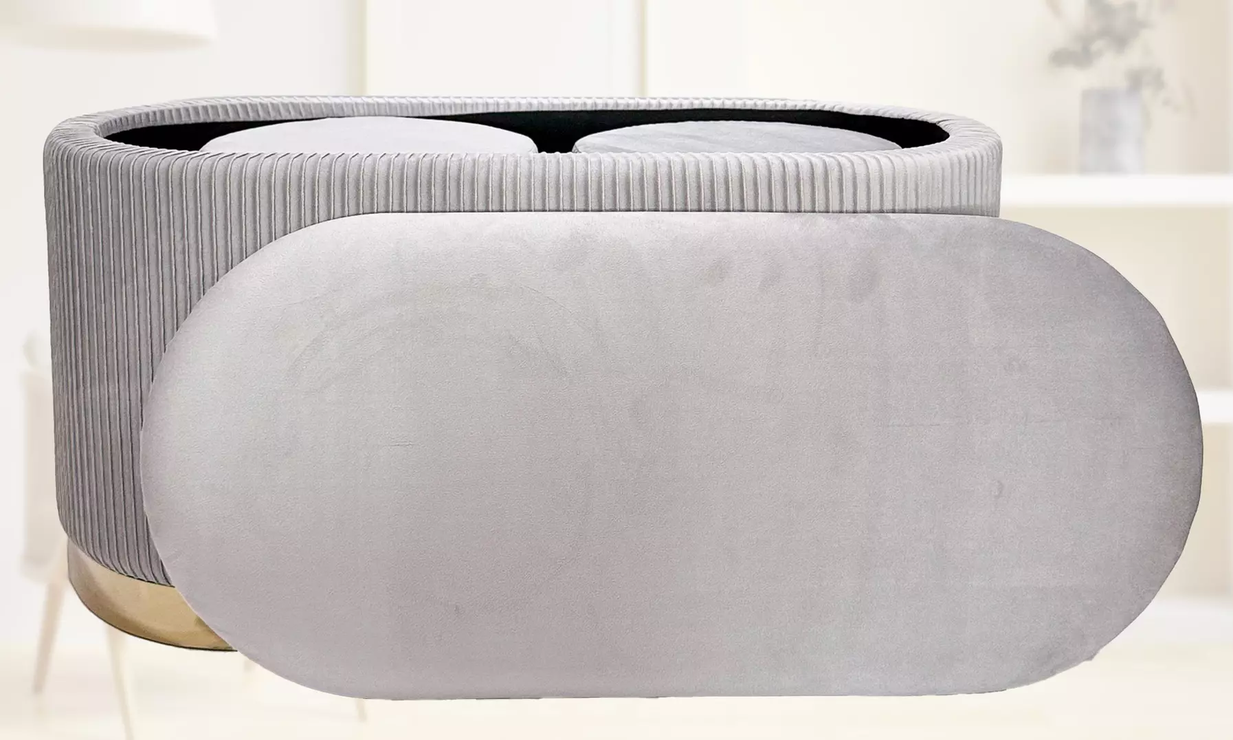 Lote de 3 pufs con tapizado de terciopelo y espacio de almacenamiento