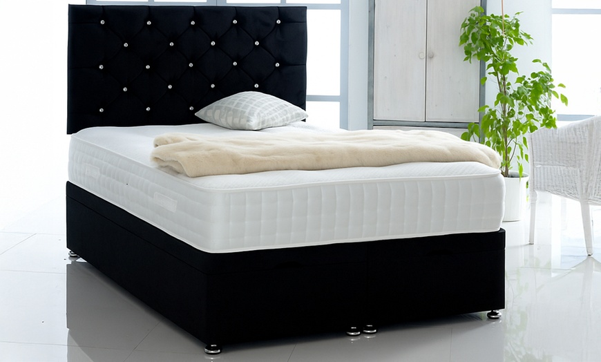 Image 2: Suede Ottoman Divan Bed Set with Mattress in Multiple Colours & Sizes