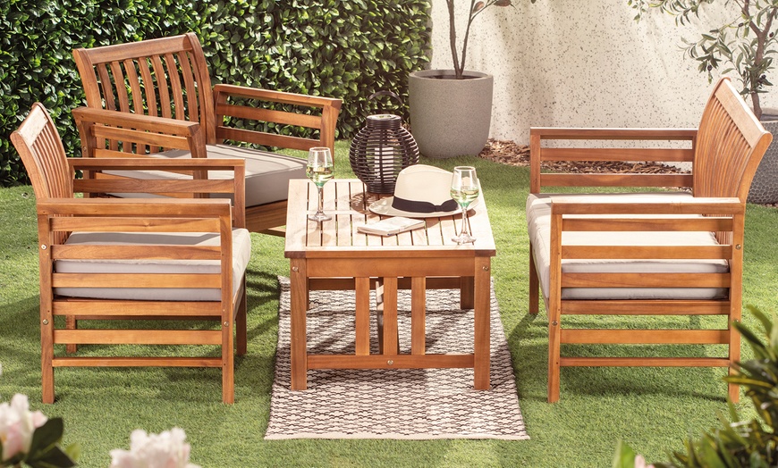 Image 2: Acacia Four-Piece Garden Sofa Set