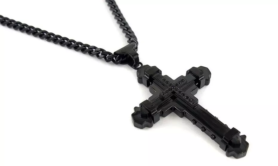 Men's Cross Necklace in Stainless Steel + 24" Inch Curb Chain