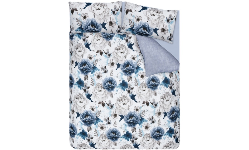 Image 12: Reversible Polycotton Inky Floral Duvet Set with Pillowcase