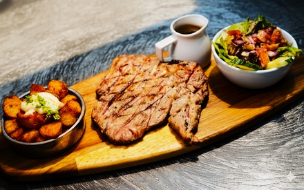 1 x 20oz Sirloin Steak to Share with Chips & Salad + 2 x Glasses of Wine - For 2 - The Moloko