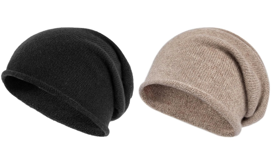 Image 12: 1x oder 2x Kaschmir Slouchy Beanie Strickmütze