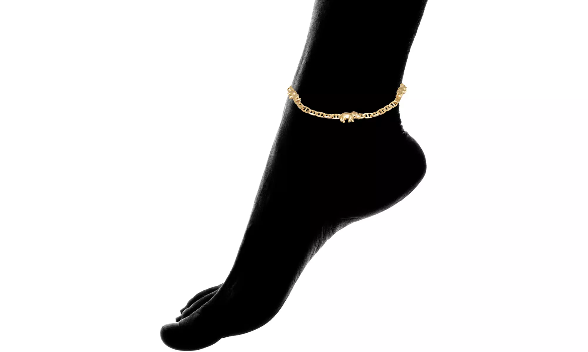 18K Gold Plated Elephant Charm Mariner Link Anklet - Second Medium