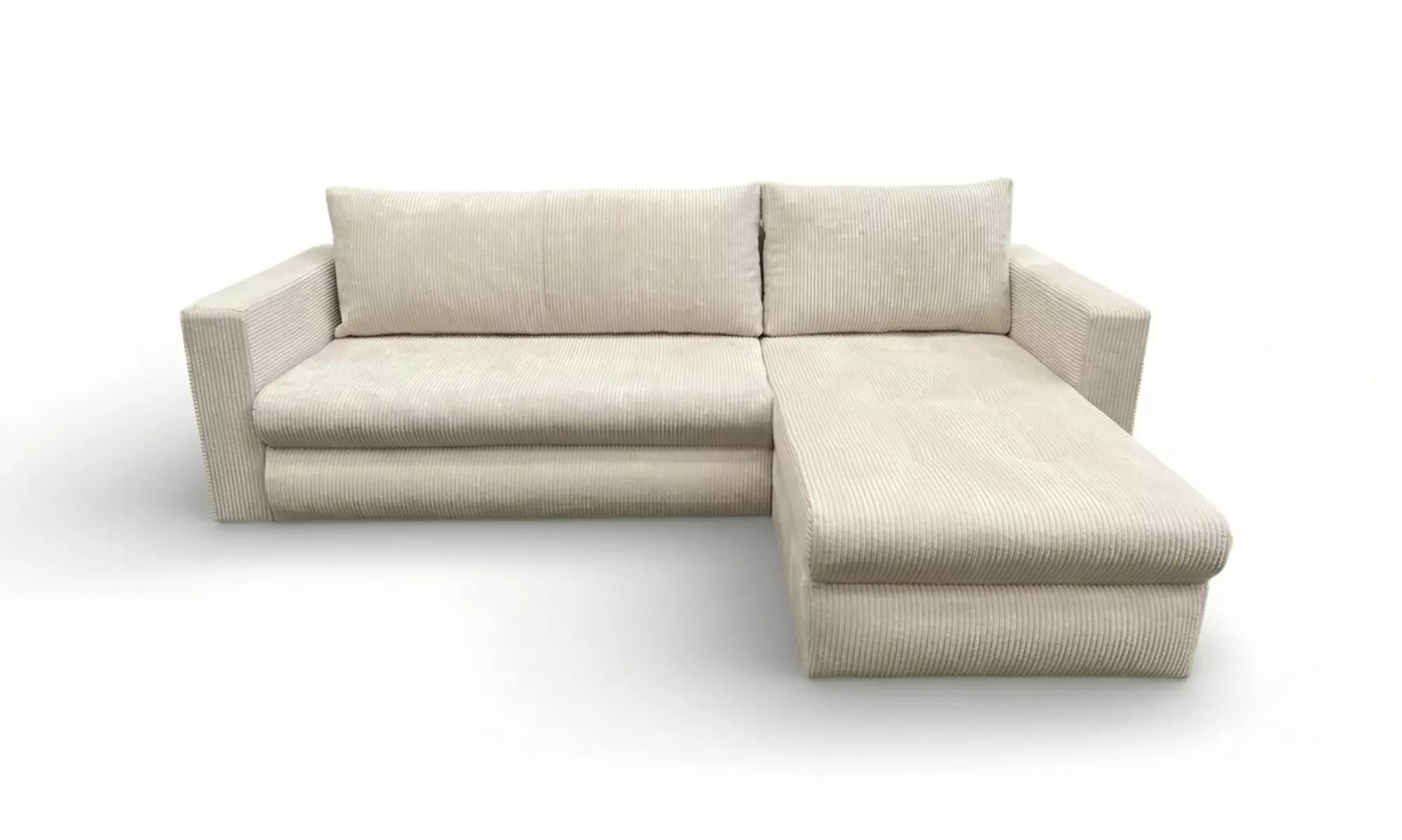 Canapé d'angle convertible "Farah" velours côtelé beige