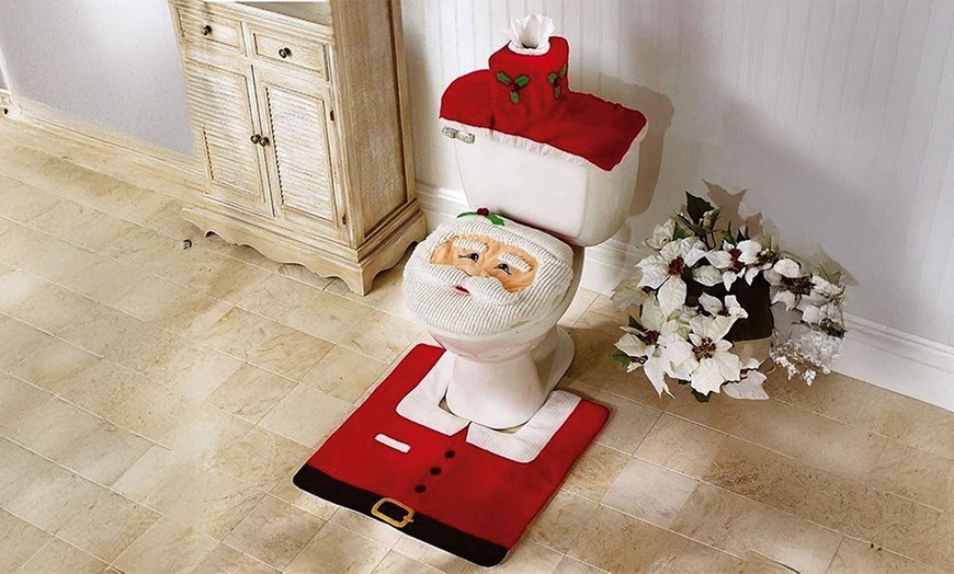 Image 3: 4 Pcs Christmas Toilet Bathroom Decoration Set in 4 Styles 