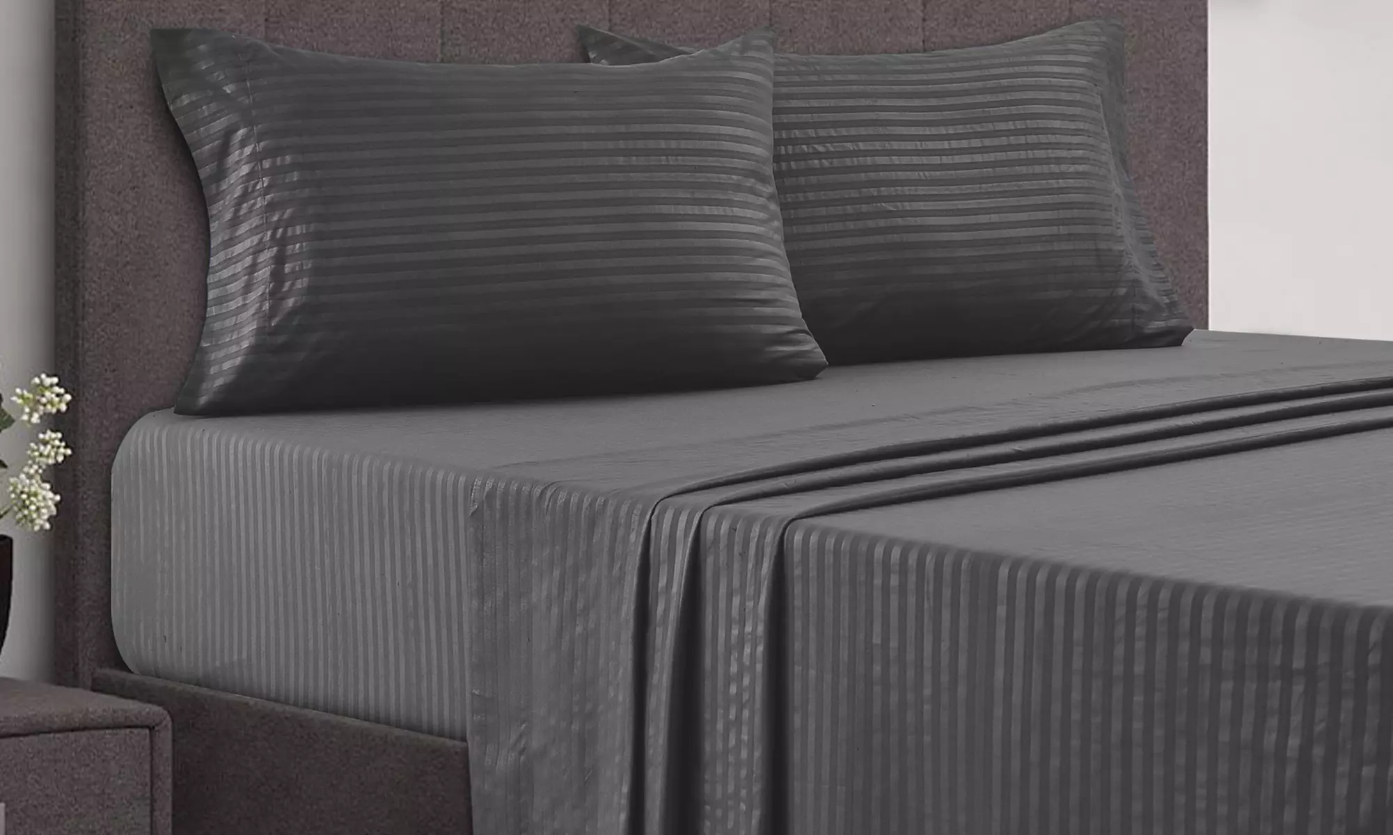 Lux Decor 4 Piece Stripe Bed Sheet Set Microfiber Deep Pocket Bedding Sheets