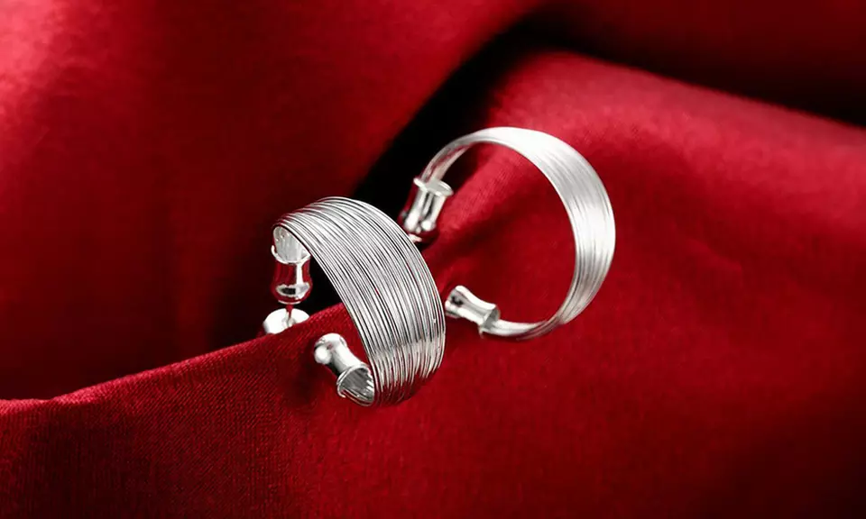 925 Sterling Silver Multi-Line High Polished Hoop Stud Earrings