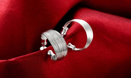 925 Sterling Silver Multi-Line High Polished Hoop Stud Earrings Sterling Silver