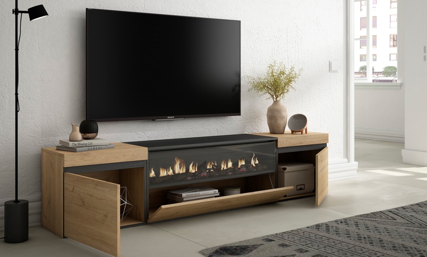Image 10: Modernes TV-Lowboard (200cm) - Wahlweise mit 3D-Elektrokamin oder extra Stauraum