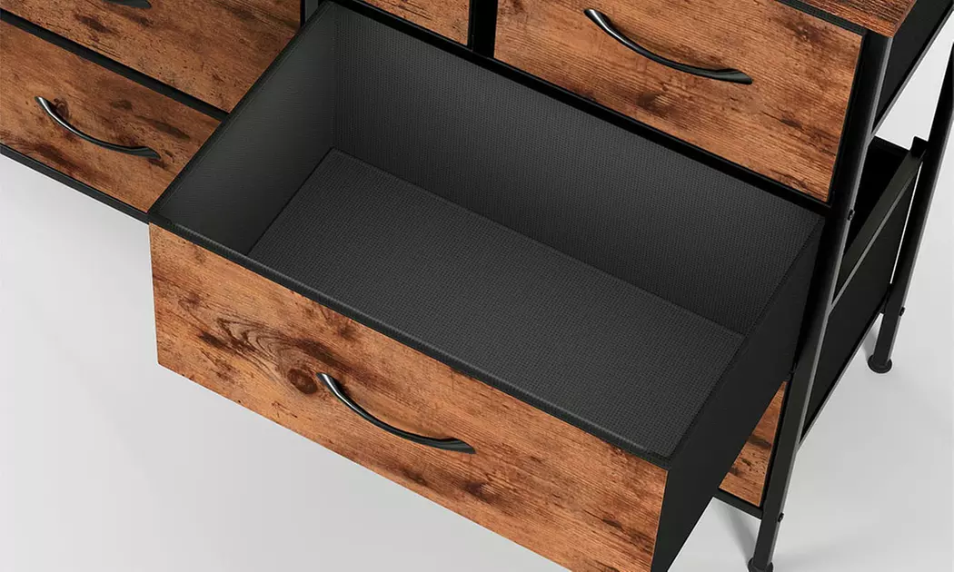 Fabric Chest of Drawers Collection - Rustic Wood & Grey Storage Units