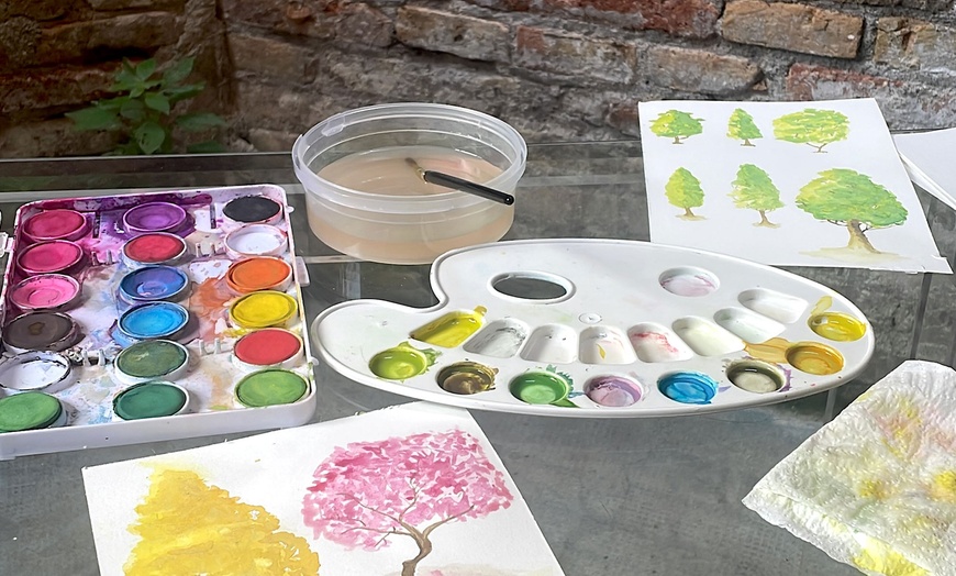 Image 2: Taller de acuarelas con vino ilimitado y material para 1 a 4 personas
