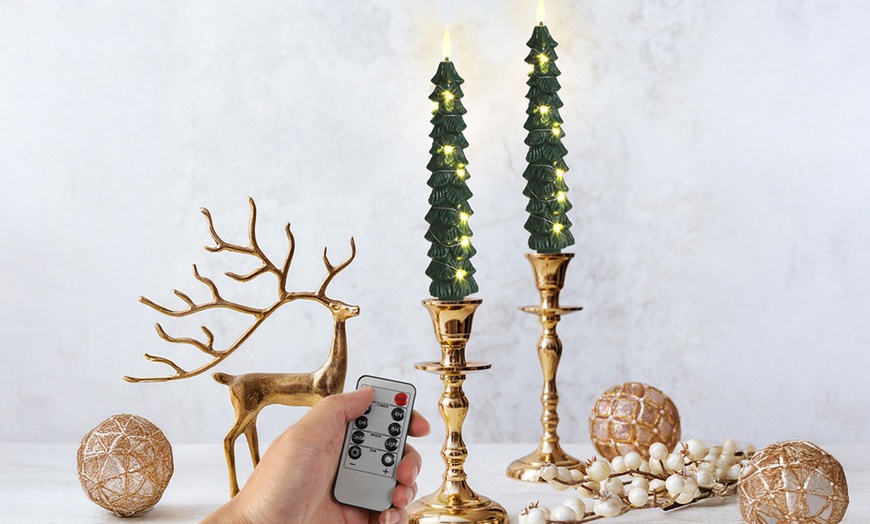 Image 5: 4-Pack of Christmas Tree Flameless Taper Candles with Remote Timer