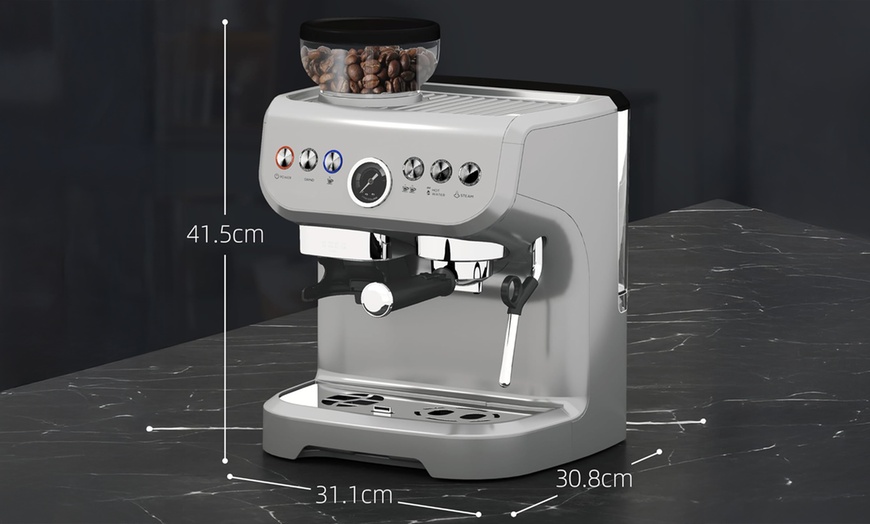 Image 5: HomCom Espresso Machine with 15 Grind Settings and a Steam Wand