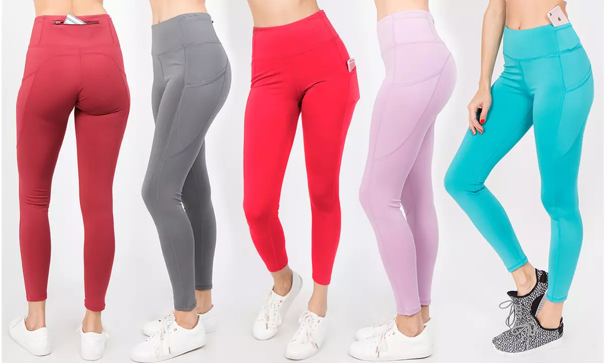 Style Clad Women's Tummy Control High-Rise Workout Leggings with 5 Pockets. Plus Sizes Available. - Primary Image