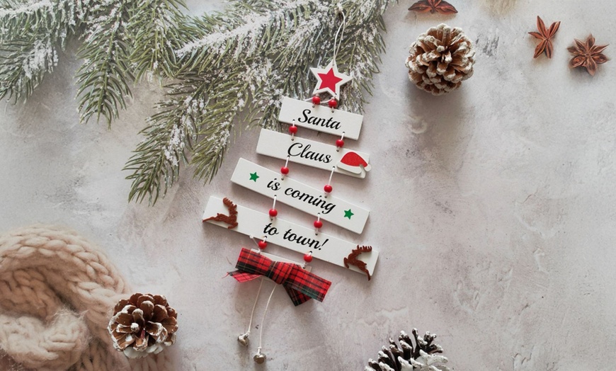 Image 4: Two Pieces Wooden Christmas Decorations Large Hanging Indoor Decor